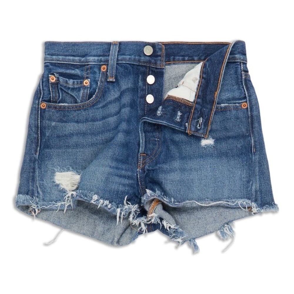 LEVI'S WOMEN'S PREMIUM HIGH RISE 501 SHORTS BIG E FRAYED SZ 25 Festival Boho